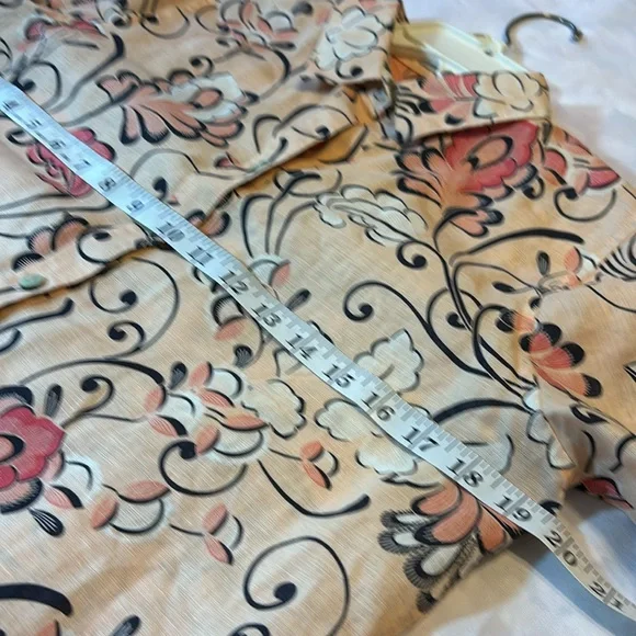 Chico’s Pink Linen Floral Print 3/4 Sleeve No Iron Shirt Top Size 00 (0/2) - Picture 11 of 14